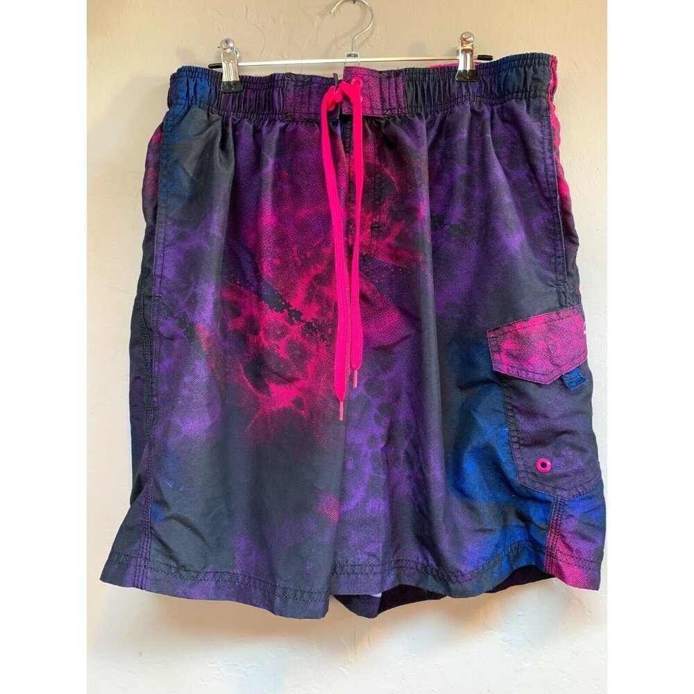 Champion Men's Swimwear Elastic Tie Waist Swim Trunk Boardshorts Tie dye Purple